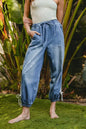 BiBi Striped Tape Details With Bot Tied Point Elastic Waist Jeans - DAVERRI FASHIONS
