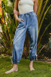 BiBi Striped Tape Details With Bot Tied Point Elastic Waist Jeans - DAVERRI FASHIONS