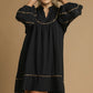 Umgee Full Size Textured Babydoll Dress with Leopard Trim Plus Size