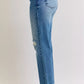 Judy Blue Full Size Mid Rise Bf Patch & Repair Destroy Release Hem Jeans Plus Size - DAVERRI FASHIONS