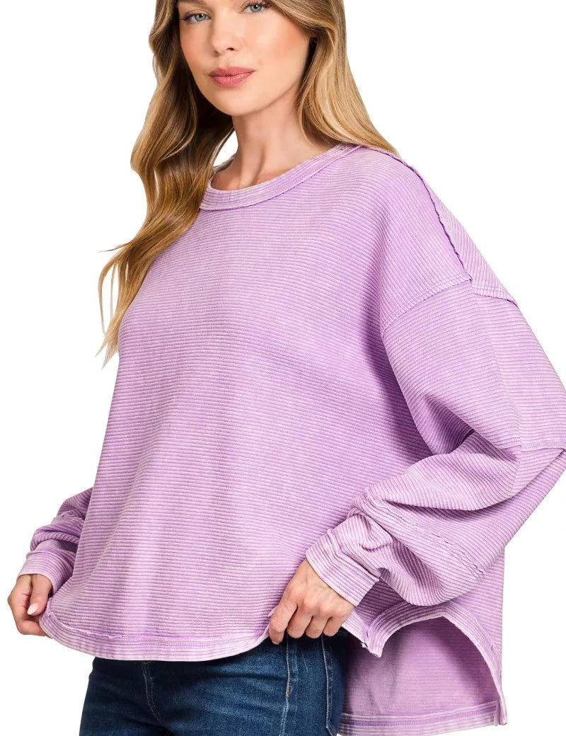 Zenana Acid Washed Exposed-Seam Sweatshirt | Sweatshirts Daverri Fashions