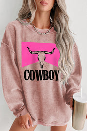 Dusty Pink COWBOY Graphic Round Neck Sweatshirt | Sweatshirts Daverri Fashions