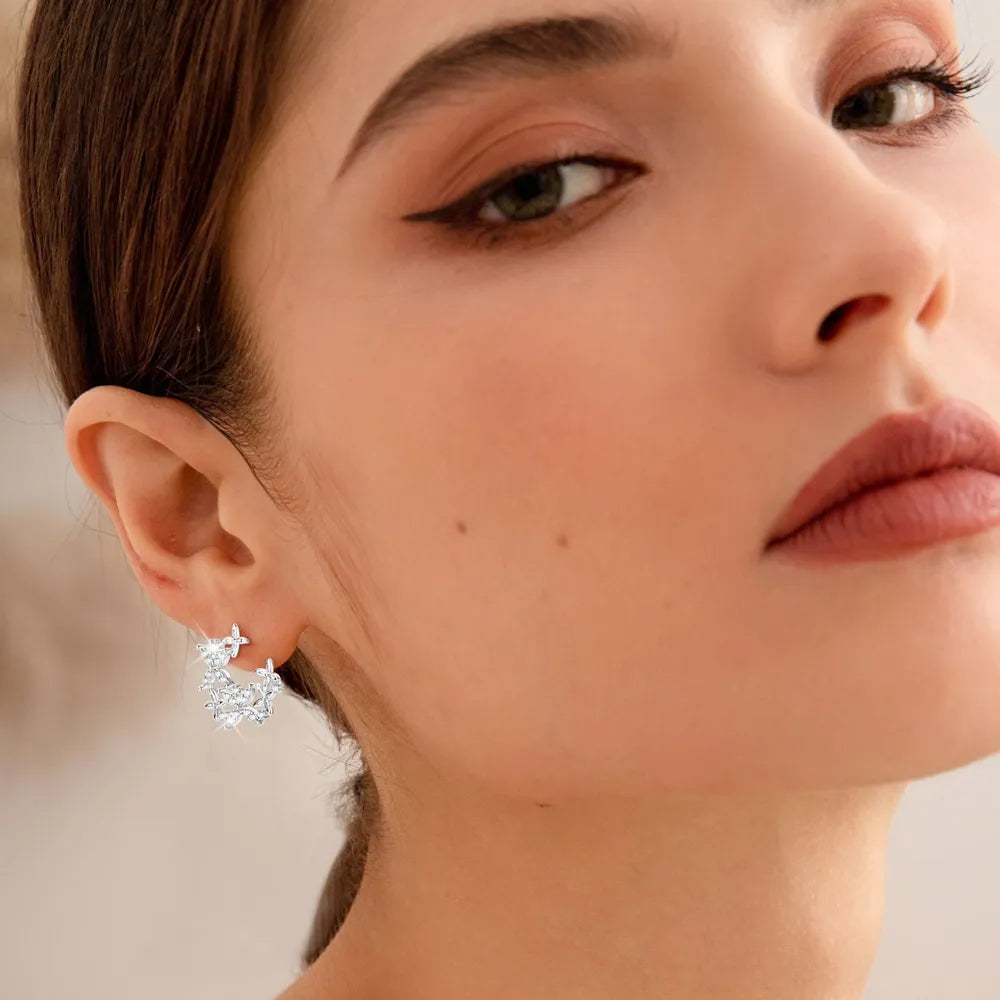 925 Sterling Silver Moissanite Lucky Clover Earrings | Sterling Silver Earrings Daverri Fashions