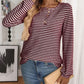 Daverri Fashions burgundy white striped button detail long sleeve top