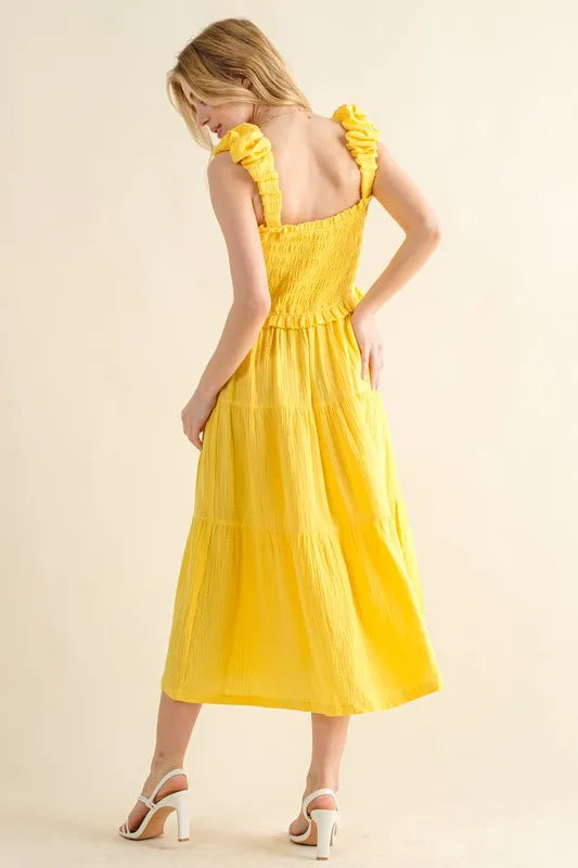And The Why Ruched Shoulder Strap Detail Midi Dress Midi Dresses