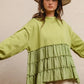 BiBi French Terry and Woven Mixed Tiered Top LT OLIVE Tops