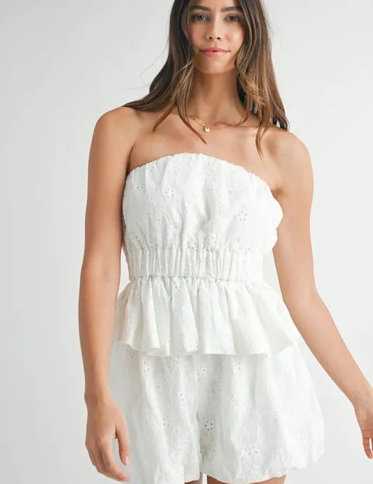 MABLE Floral Eyelet Lace Tube Top and Short Set | Outfit Sets Daverri Fashions