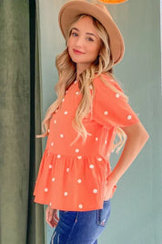 And The Why Pom Pom Polka Dots Short Sleeve Top | Tops Daverri Fashions