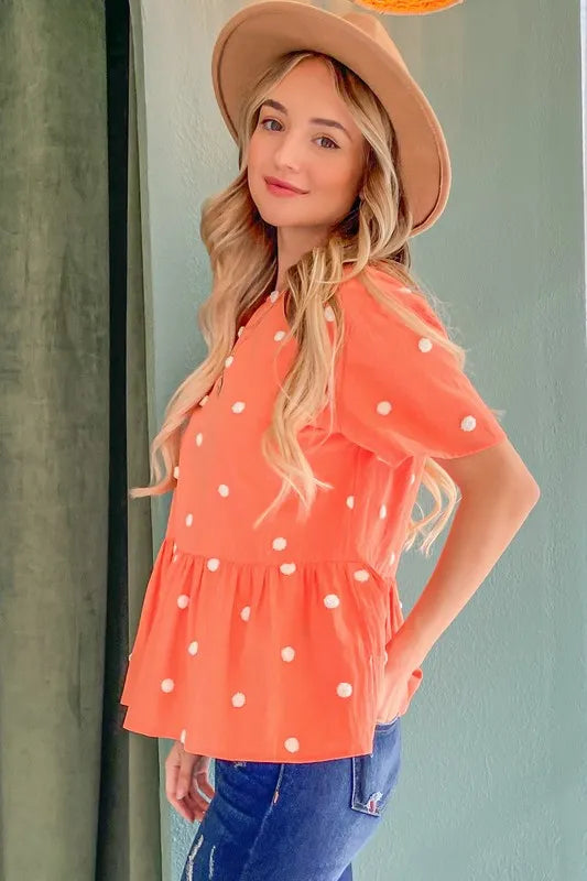 And The Why Pom Pom Polka Dots Short Sleeve Top | Tops Daverri Fashions