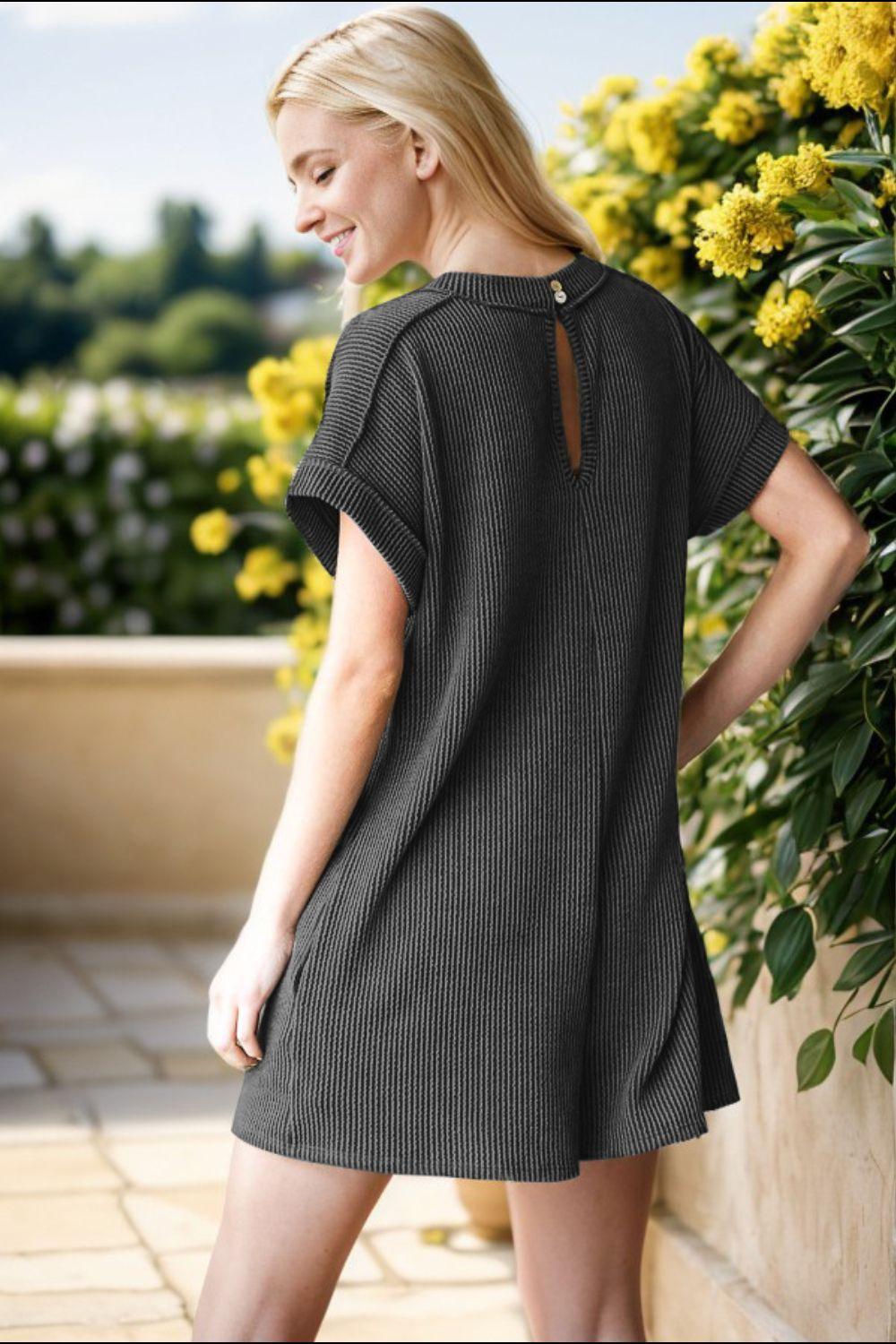 Heimish Full Size Short Sleeve Ribbed Romper with Pockets | Daverri Fashions