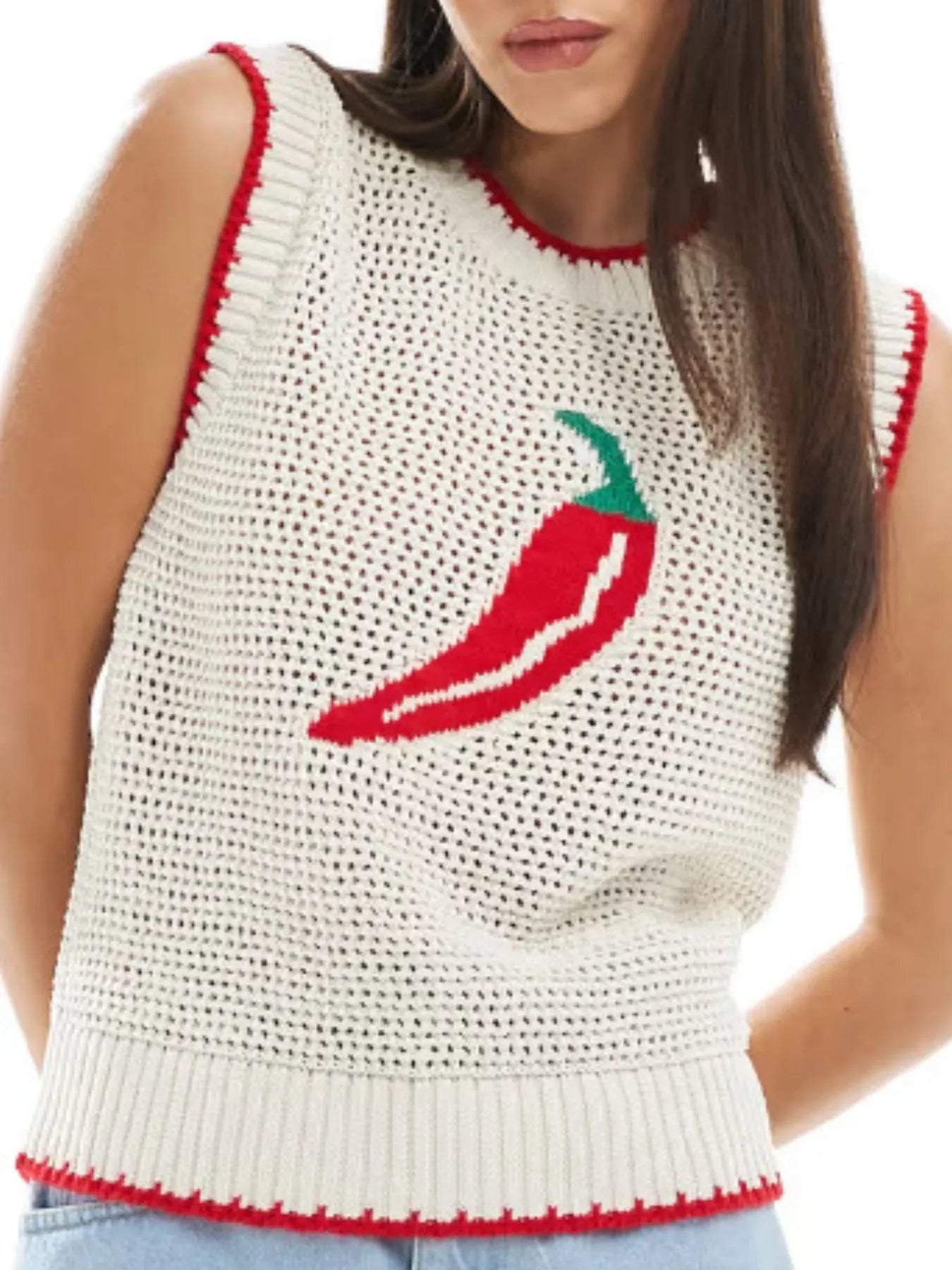 Chili Pepper Crochet Knit Tank Top | Knit Tops Daverri Fashions
