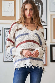 ADORA Frayed Edge Stripe Sweater | Sweaters Daverri Fashions