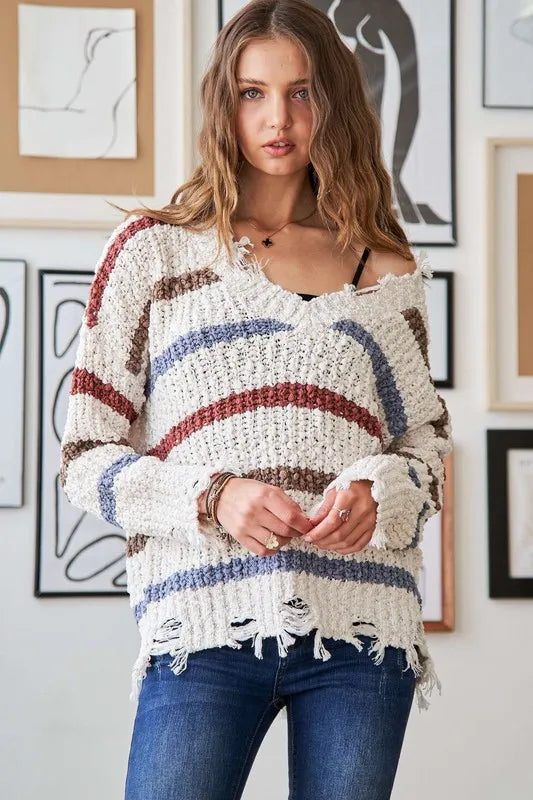 ADORA Frayed Edge Stripe Sweater Sweaters