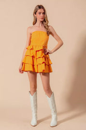 SO ME Strapless Ruffle Layered Game Day Cheer Up Dress | Daverri Fashions