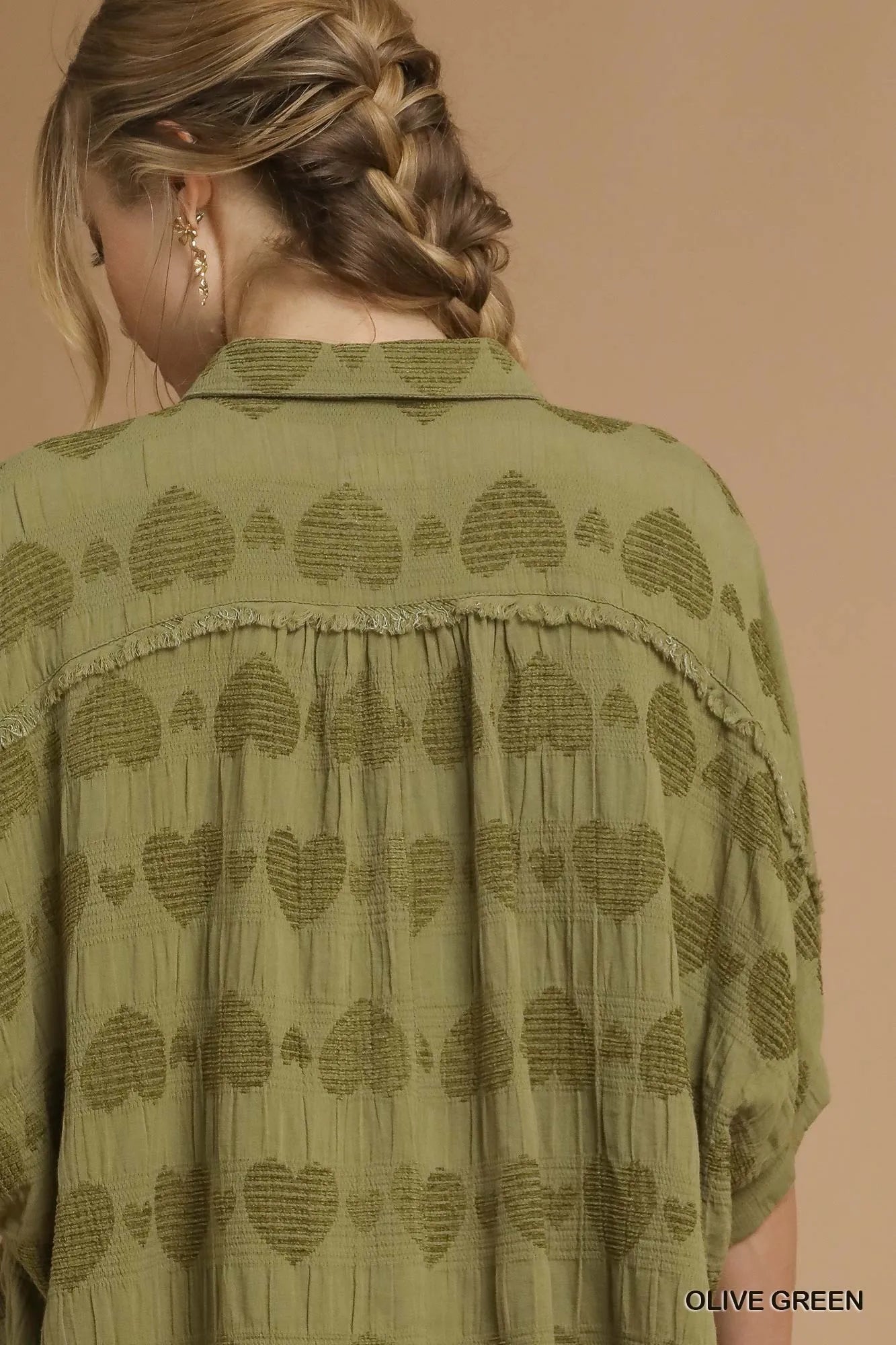 Umgee Jacquard Heart Collared Shirt Shirts