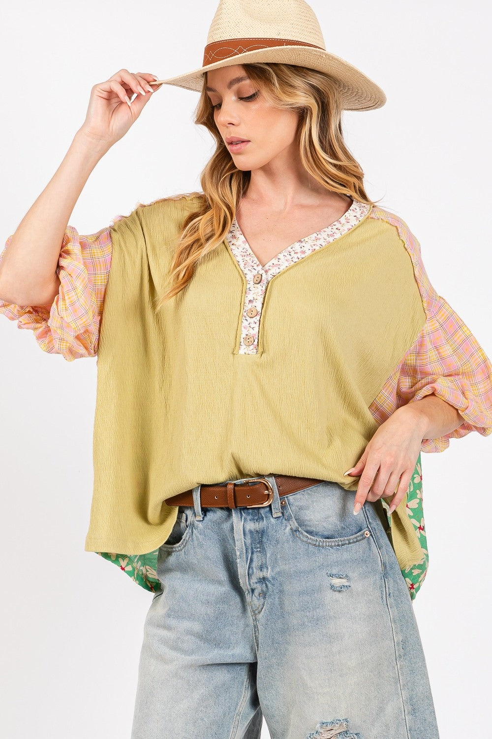 SAGE + FIG Color Block Bubble Sleeve Top Tops