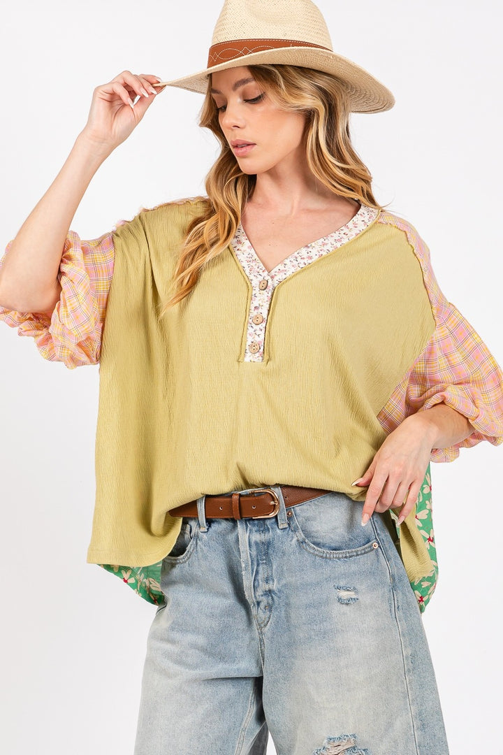 SAGE + FIG Color Block Bubble Sleeve Top Tops