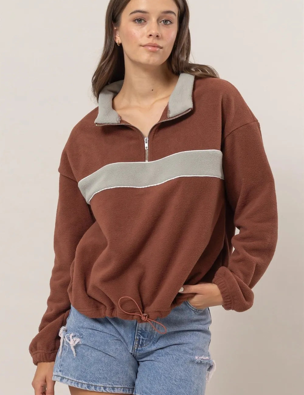 Brick HYFVE Fleece Color Block Half Zip Sweatshirt | Daverri Fashions