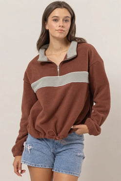HYFVE Fleece Color Block Half Zip Sweatshirt - DAVERRI FASHIONS