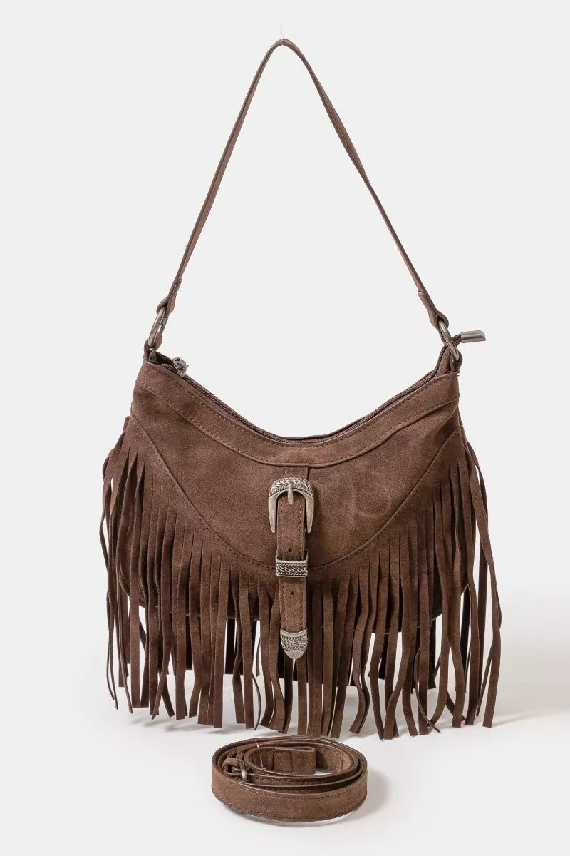 DBR one size Fame Faux Suede Cascade Fringe Shoulder Bag | Daverri Fashions