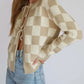 Checkered Tie-Front Cropped Cardigan - DAVERRI FASHIONS