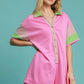 Umgee Contrast Trim Button Front Romper BUBBLE PINK Rompers