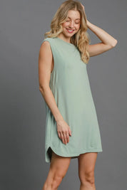 Umgee Round Neck Sleeveless High-Low Curved Hemline Mini Dress | Daverri Fashions
