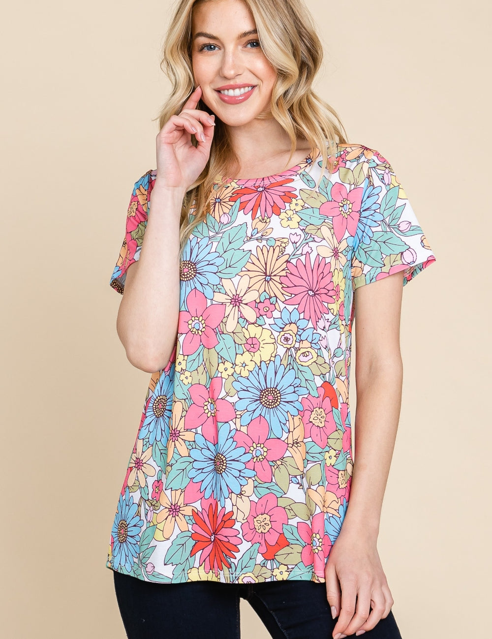 Floral BOMBOM Floral Short Sleeve T-Shirt | Daverri Fashions