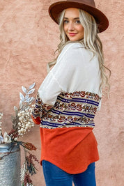 And The Why Ethnic Print Color Block Top | Tops Daverri Fashions