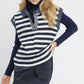 Umgee Cable Knit Collared Striped Vest Sweater - DAVERRI FASHIONS
