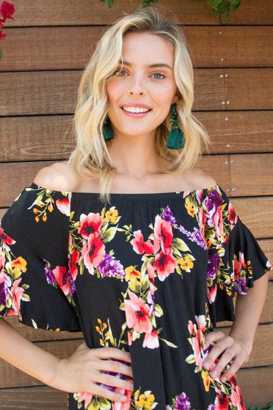 Plus Ruffle Sleeve Off Shoulder Floral Top Shirts & Tops