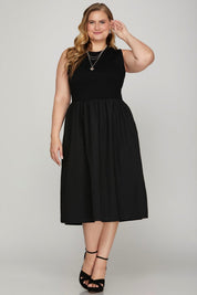 She + Sky Full Size Sleeveless Poplin Woven Midi Dress with Pockets Plus Size | Midi Dresses Daverri Fashions