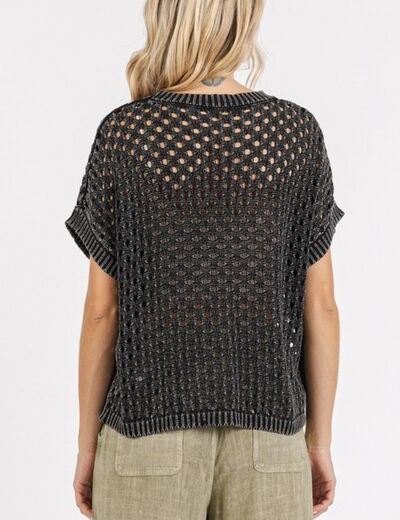 Mittoshop Mineral Wash Openwork Short Sleeve Knit Cover Up Cover-Ups