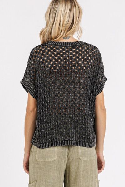 Mittoshop Mineral Wash Openwork Short Sleeve Knit Cover Up Cover-Ups