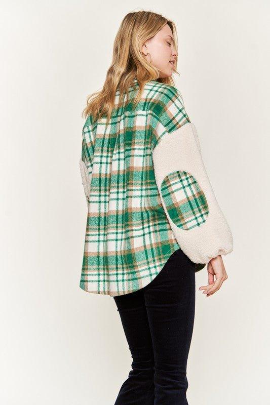 Jade by Jane Plaid Teddy Sleeve Shacket Shackets