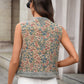 Daverri floral embroidered sleeveless denim vest with blue red green pattern