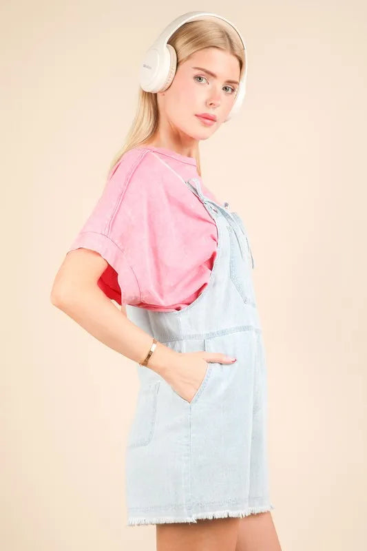 VERY J Mineral Washed Denim Casual Romper Rompers