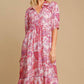 Umgee Full Size Ruffled Hem Floral Paisley Print Half Sleeve Midi Dress Plus Size PINK MIX