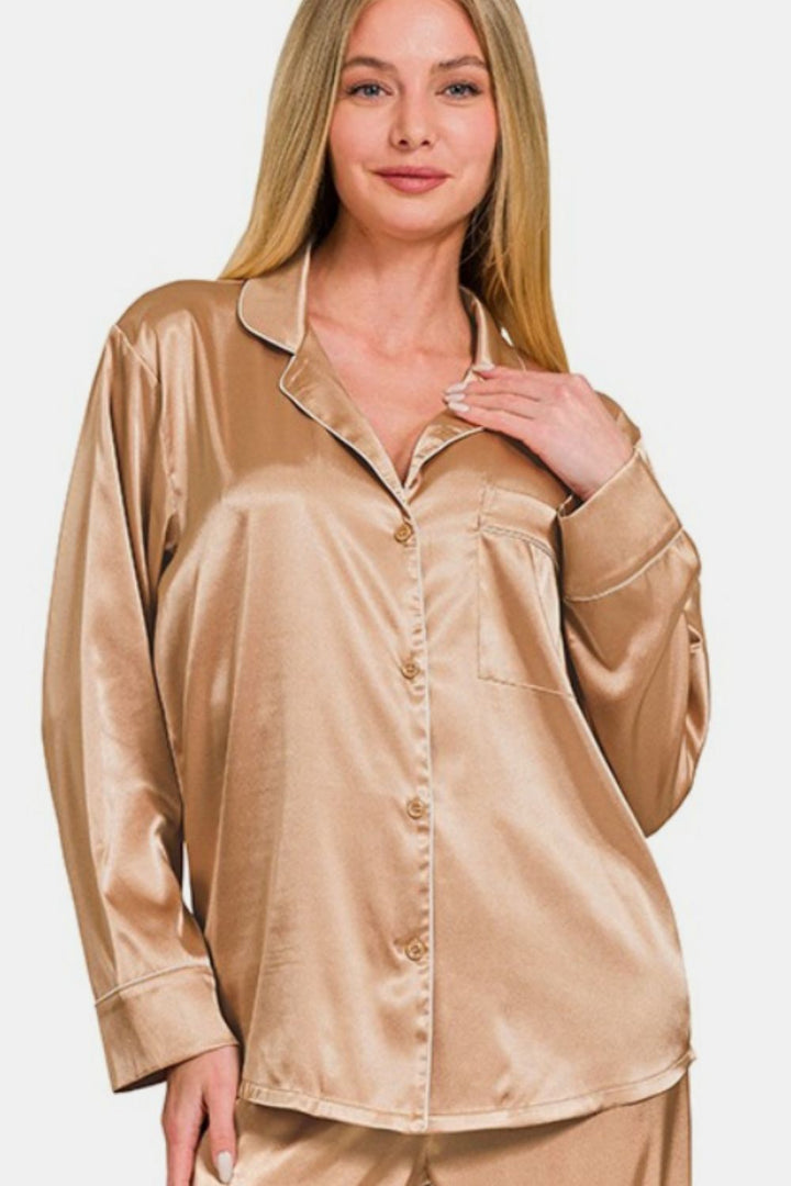 Satin Long Sleeve Shirt and Pants Pajama Set Outfit sets