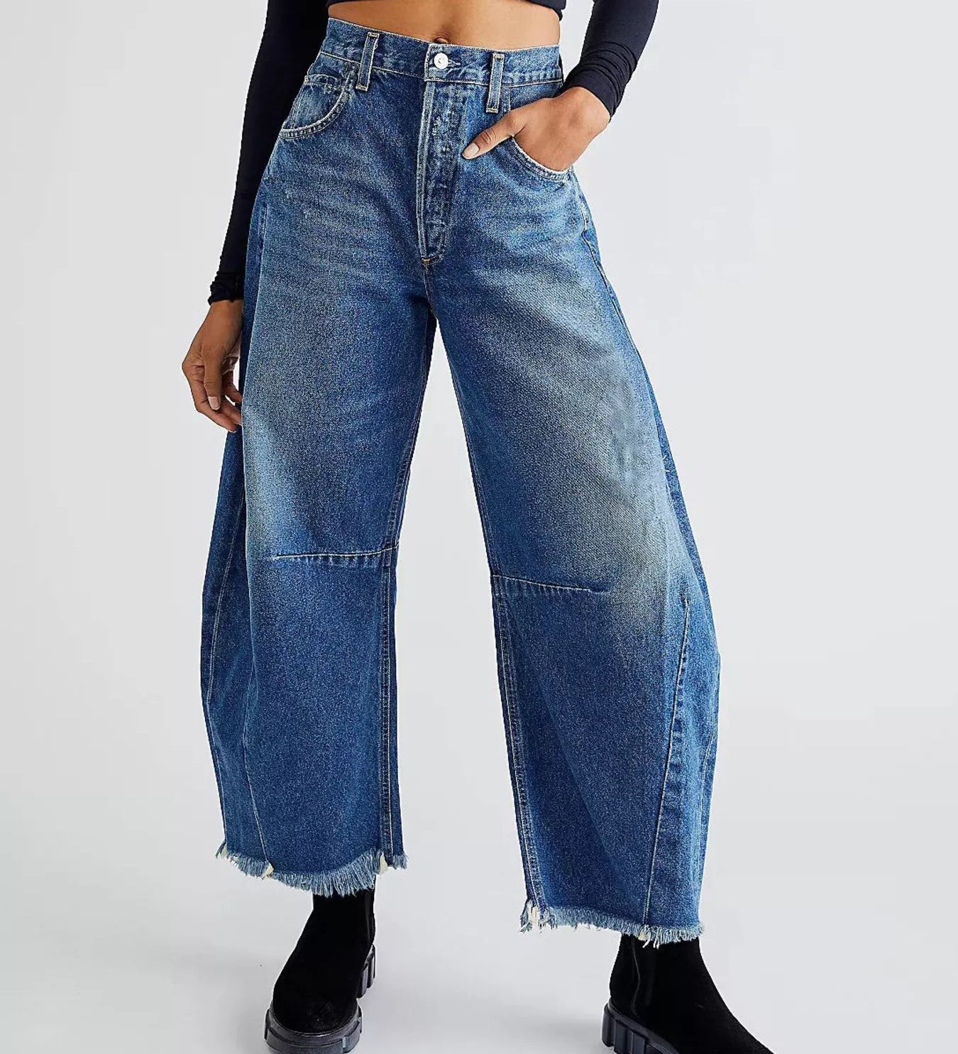 Blue Wide Leg Raw Hem Jeans | Jeans Daverri Fashions