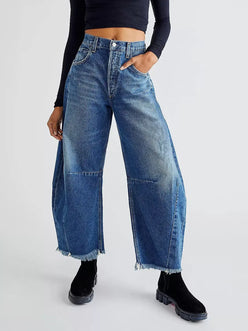 Wide Leg Raw Hem Jeans - DAVERRI FASHIONS