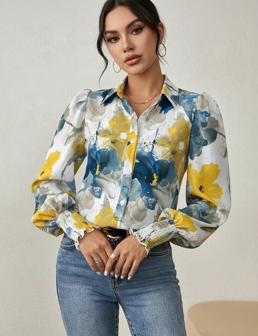 Daverri Fashions Floral Print Long Sleeve Shirt - DAVERRI FASHIONS