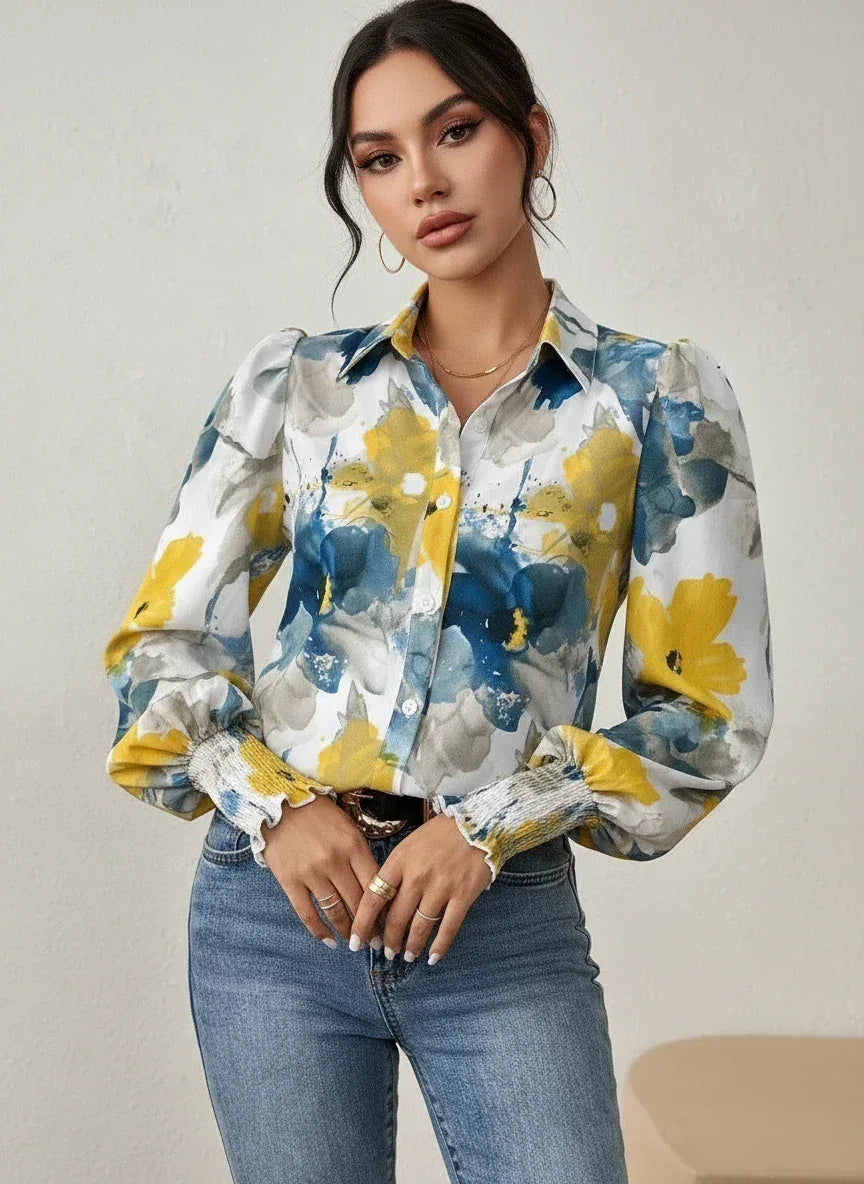 Daverri Fashions Floral Print Long Sleeve Shirt - DAVERRI FASHIONS
