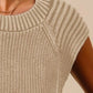 Cream ribbed knit short-sleeve top with SO ME gold necklace