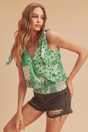 Aemi + Co Smocked Hem Printed Surplice Tank | Daverri Fashions