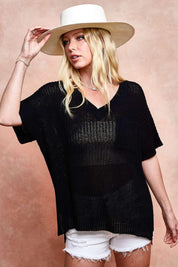 BiBi V-Neck Short Sleeve Knit Top Black Shirts & Tops