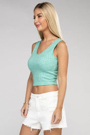 Ribbed Scoop Neck Cropped Sleeveless Top Tank Tops