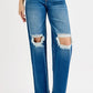 RISEN Full Size Mid Waist Fit Boyfriend Knee Distressed Jeans - DAVERRI FASHIONS