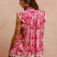 BiBi Printed Pink Ruffle Sleeve Top with geometric botanical print