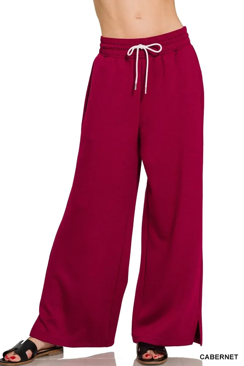 Zenana Scuba Drawstring Pants Cabernet - DAVERRI FASHIONS